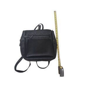 Urban expression black leather boxy backpack lots of pockets